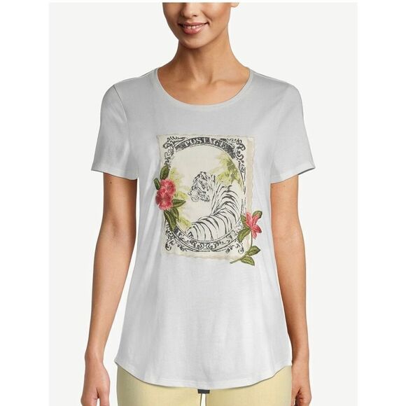 Chico’s Short-Sleeve Tiger-Print Graphic Tee Size 1/Medium‎ - Picture 1 of 8